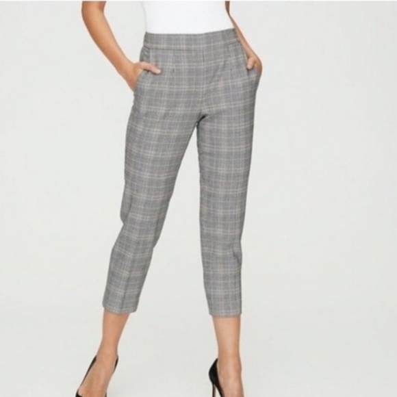 EUC Babaton Aritzia Women's Plaid Cohan Ankle Pants Trousers Cream & Grey2